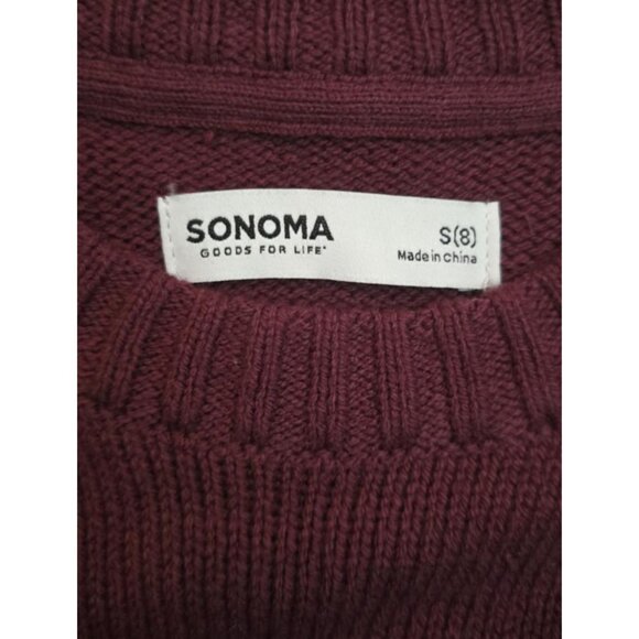 Sonoma Womens S Fair Isle Knit Sweater Red/Burgundy Cotton Blend Crew Neck Winte - Picture 3 of 3